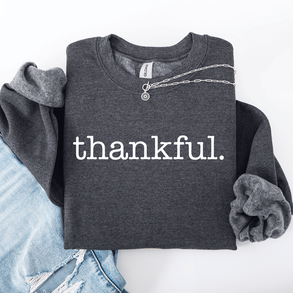 Thankful Minimalist Thanksgiving Autumn Fall Cozy Knit Cotton Premium Seasonal Warm Sweatshirt - Rustic Threads Farm