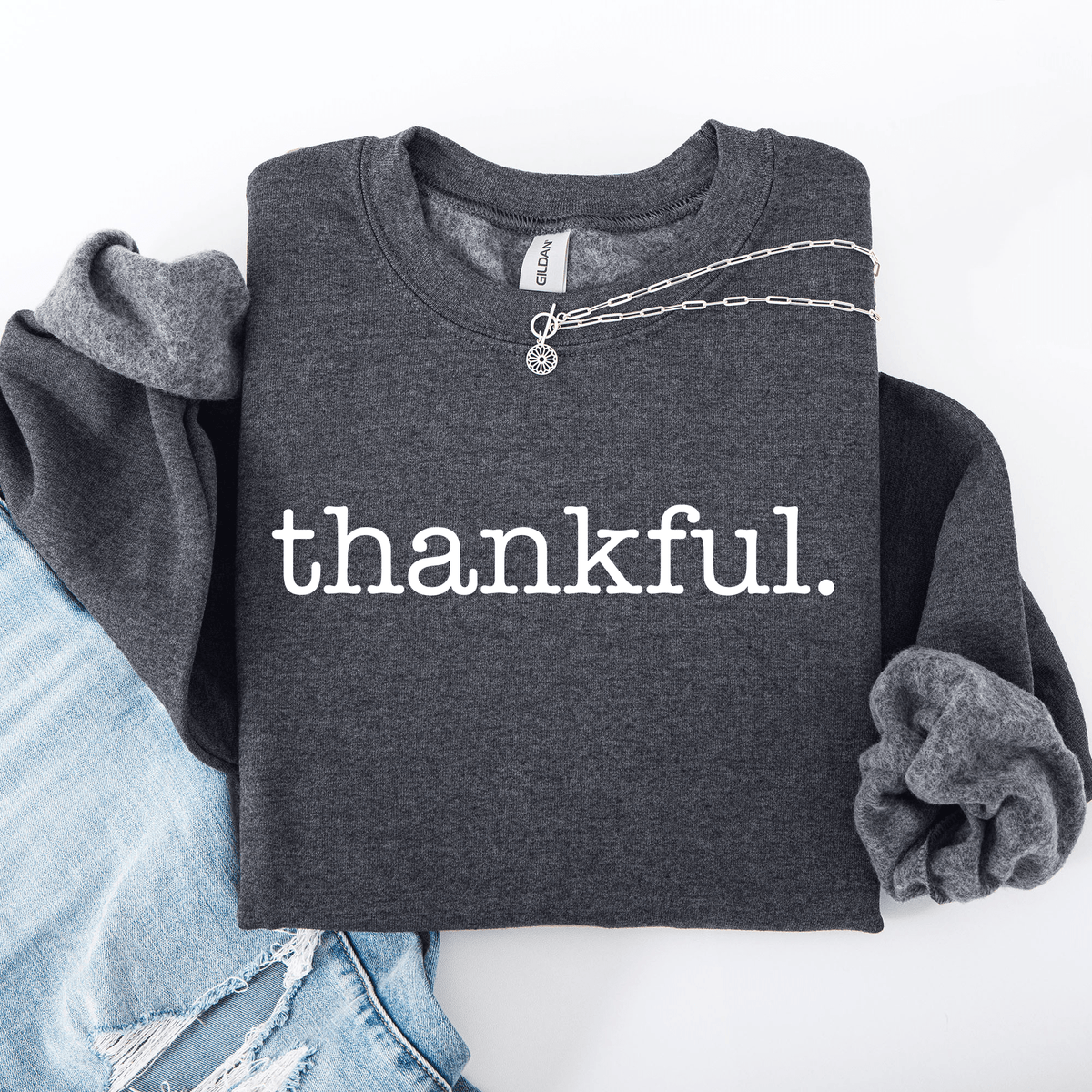 Thankful Minimalist Thanksgiving Autumn Fall Cozy Knit Cotton Premium Seasonal Warm Sweatshirt - Rustic Threads Farm