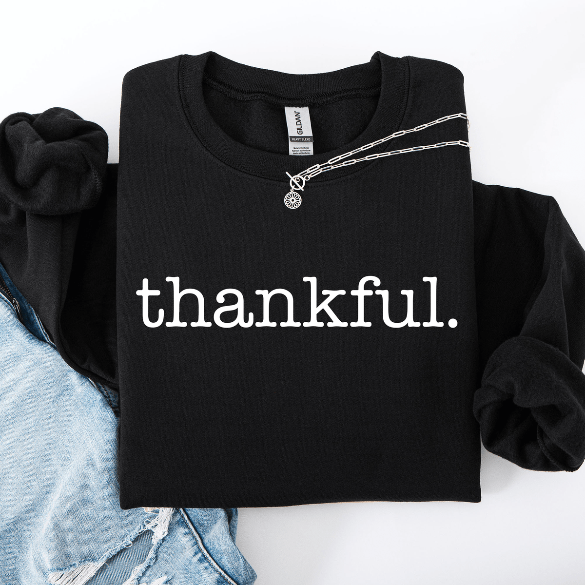 Thankful Minimalist Thanksgiving Autumn Fall Cozy Knit Cotton Premium Seasonal Warm Sweatshirt - Rustic Threads Farm