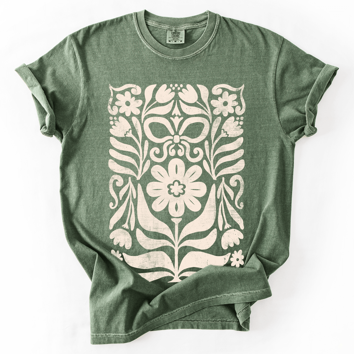 Vintage Folk Flower Pattern Watercolor Boho Nature Autumnal Design Comfort Colors Tee - Rustic Threads Farm