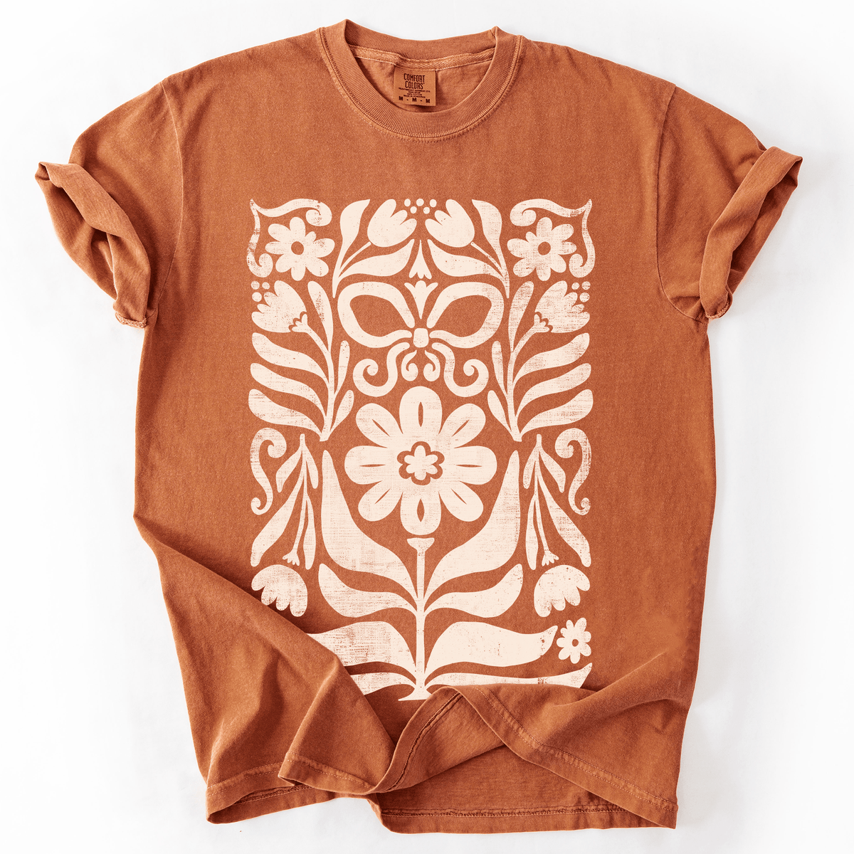 Vintage Folk Flower Pattern Watercolor Boho Nature Autumnal Design Comfort Colors Tee - Rustic Threads Farm