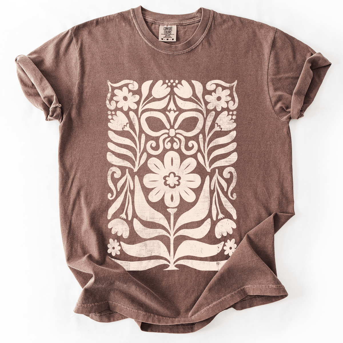 Vintage Folk Flower Pattern Watercolor Boho Nature Autumnal Design Comfort Colors Tee - Rustic Threads Farm