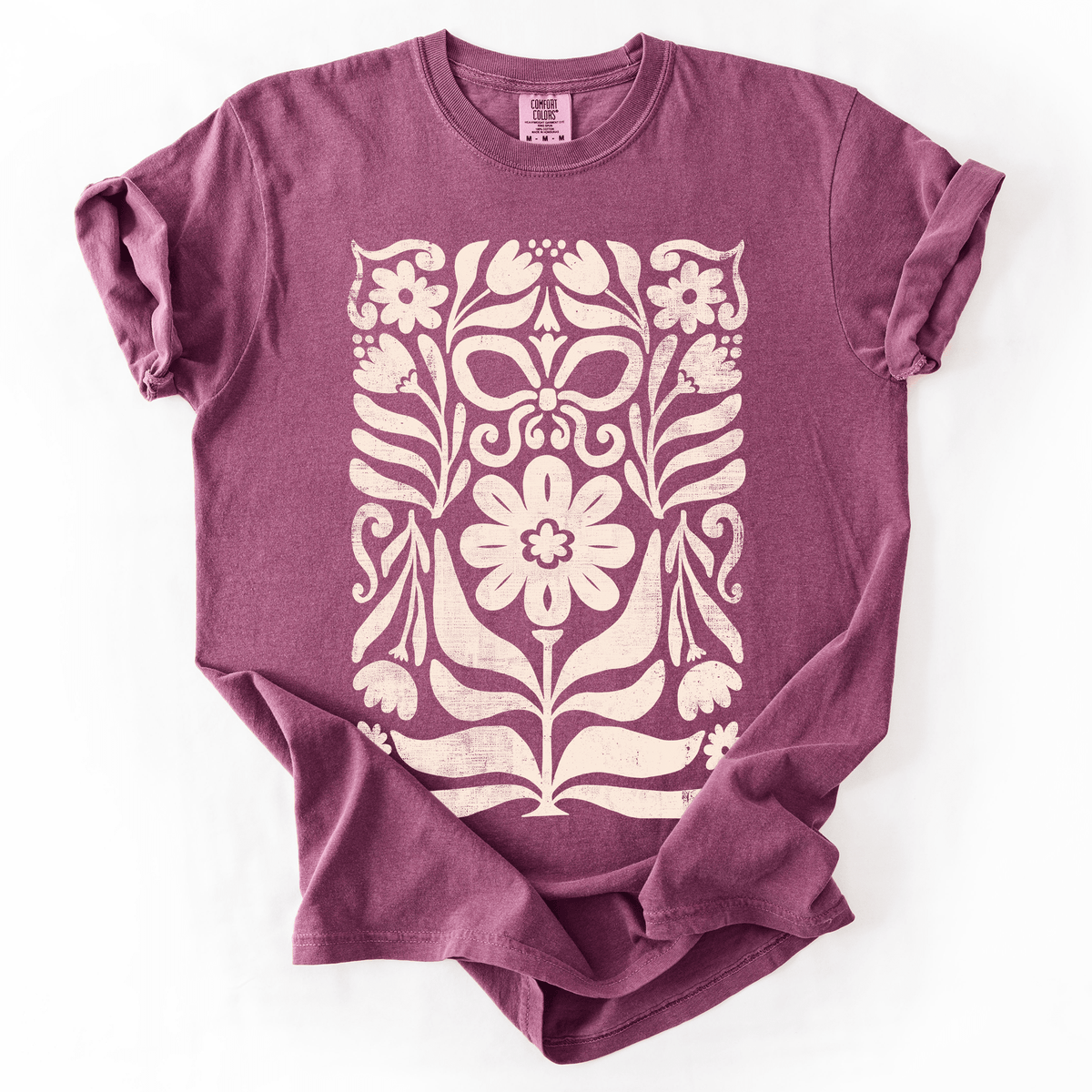 Vintage Folk Flower Pattern Watercolor Boho Nature Autumnal Design Comfort Colors Tee - Rustic Threads Farm
