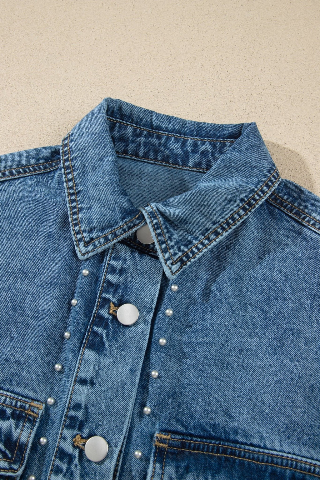 Western Studded Denim Buttoned Chest Pocket Jacket - Rustic Threads Farm