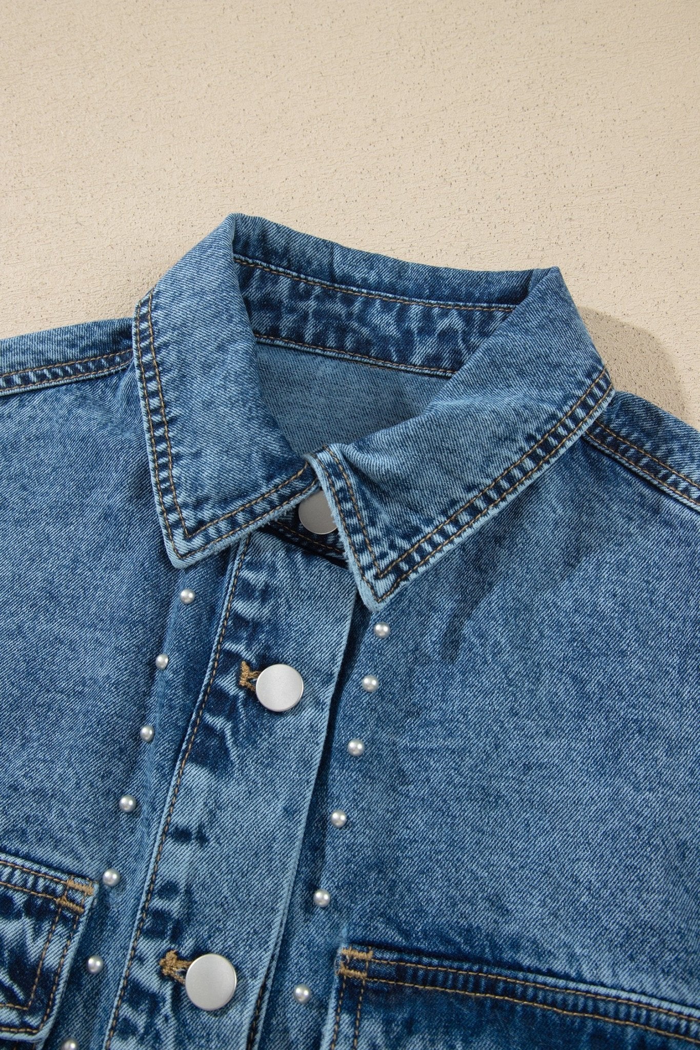 Western Studded Denim Buttoned Chest Pocket Jacket - Rustic Threads Farm