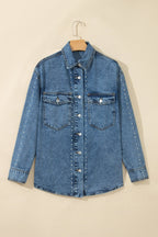 Western Studded Denim Buttoned Chest Pocket Jacket - Rustic Threads Farm