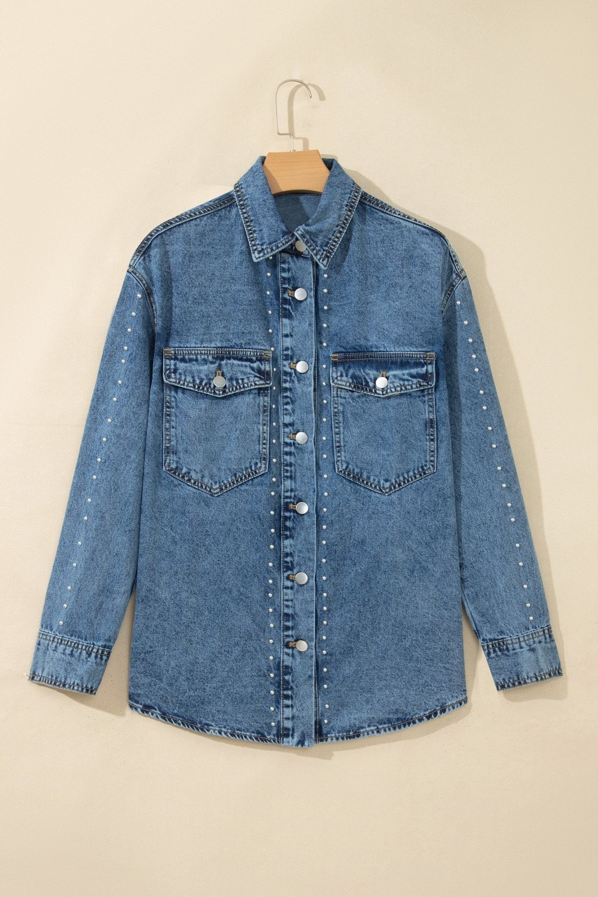 Western Studded Denim Buttoned Chest Pocket Jacket - Rustic Threads Farm