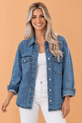 Western Studded Denim Buttoned Chest Pocket Jacket - Rustic Threads Farm