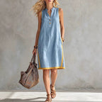 Women's Sleeveless V-Neck Button-Front Pocketed A-Line Midi Dress - Rustic Threads Farm