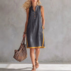 Women's Sleeveless V-Neck Button-Front Pocketed A-Line Midi Dress - Rustic Threads Farm