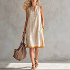 Women's Sleeveless V-Neck Button-Front Pocketed A-Line Midi Dress - Rustic Threads Farm